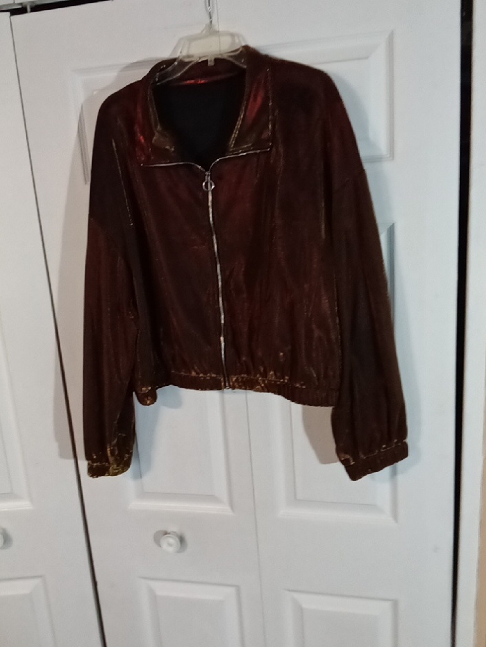 SHEIN Metallic Copper-Brown Zip Front Bomber Jacket